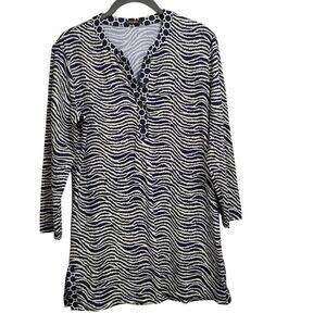 J. McLaughlin Size Medium Navy & Cream Nylon Blend Zebra Stripe Collared Top